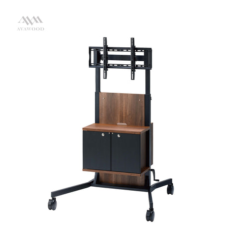 ディスプレイスタンド デジタルサイネージ 縦型横型 収納付き 木製 ダークブラウン